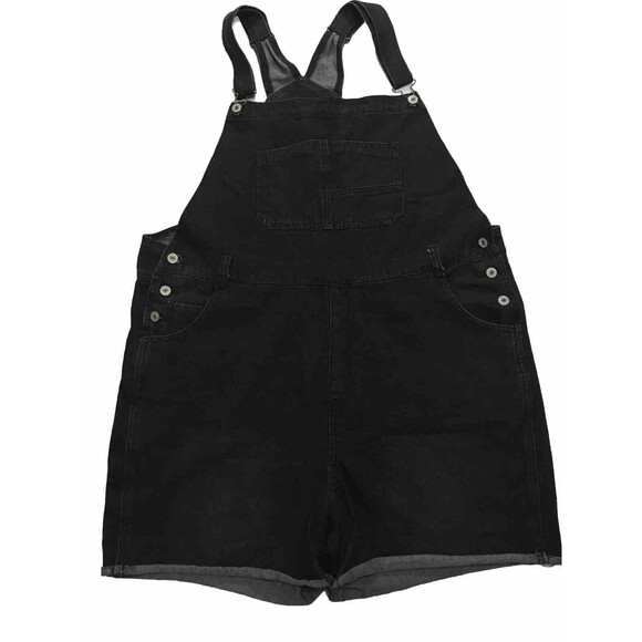 Women’s 90s Y2K Denim Overall Shorts XL Black Shortfall Romper Grunge Whimsygoth - Picture 2 of 16